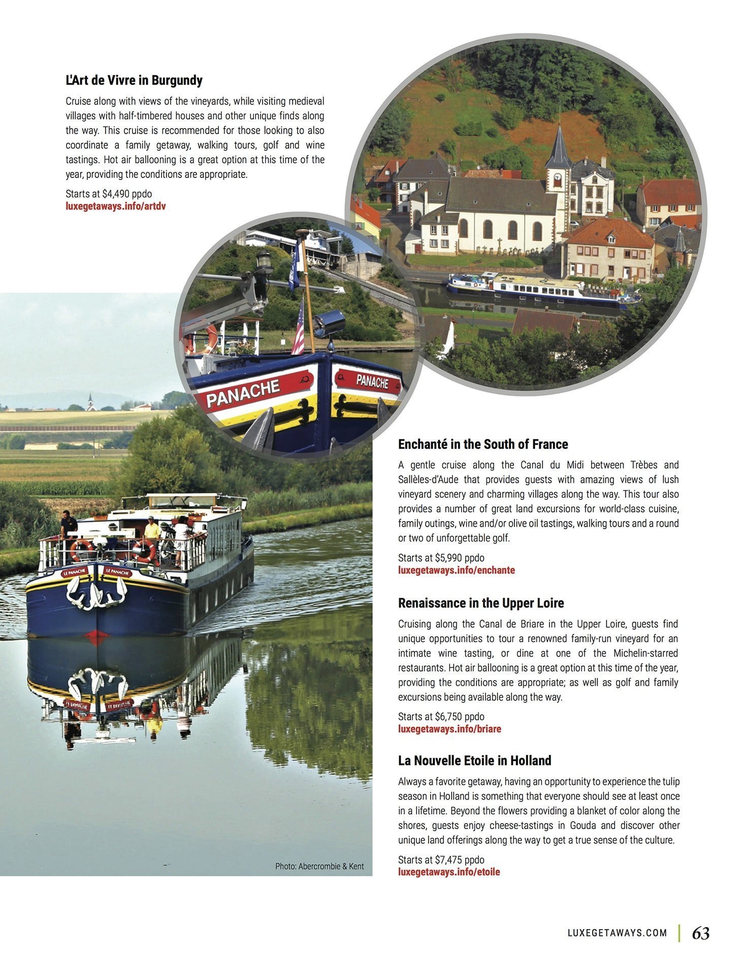 LuxeGetaways - Luxury Travel - Luxury Travel Magazine - Barge Cruise - Abercrombie and Kent - A&K - Geoffrey Kent - France Barge Cruises - Holland Barge Cruise