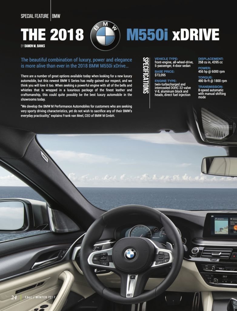 LuxeGetaways - Luxury Travel - Luxury Travel Magazine - Luxe Getaways - Luxury Lifestyle - Fall/Winter 2017 Magazine Issue - Digital Magazine - Travel Magazine - BMW 550 - BMW Cars