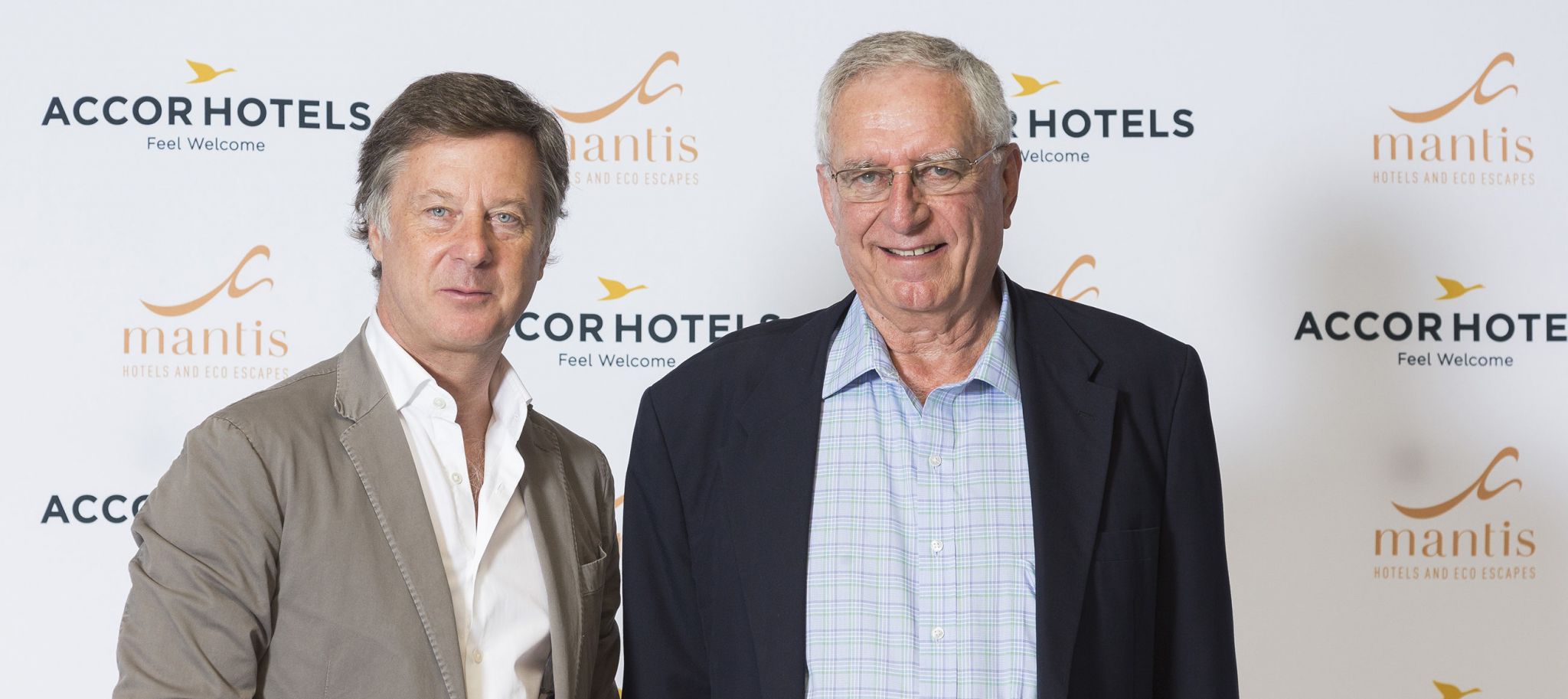 (L) Accor CEO, Sebastien Bazin with (R) Founder/Chairman of Mantis, Adrian Gardiner
